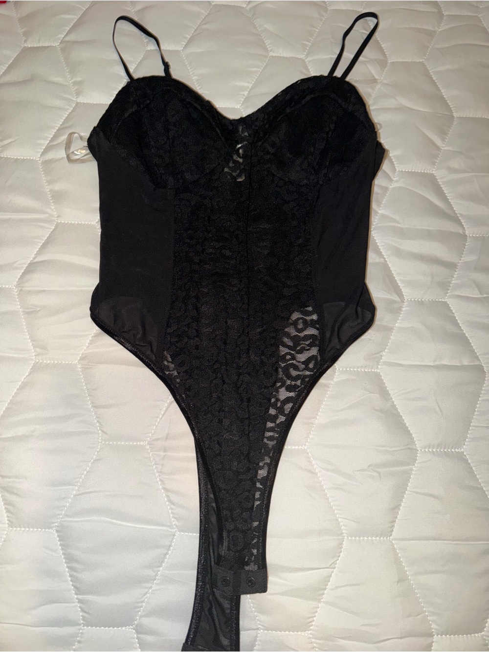 Bozzolo Black Lace Bodysuit with Spaghetti Straps
